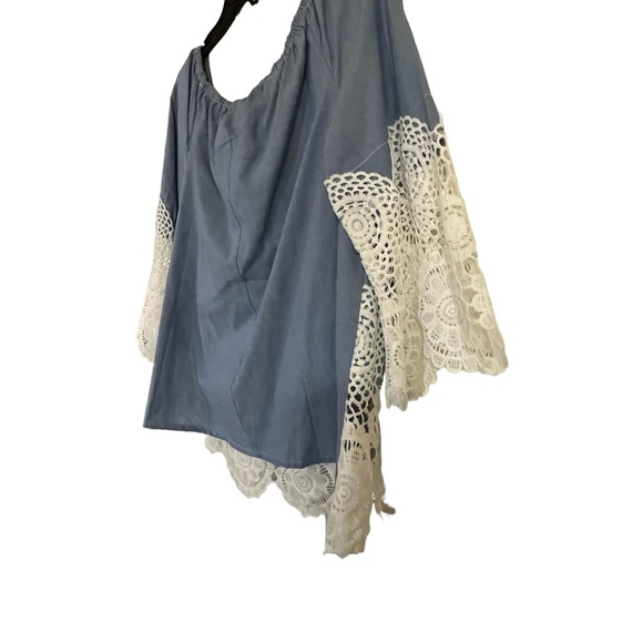 Unique Spectrum•Denim White Crochet Floral Top - Picture 7 of 15